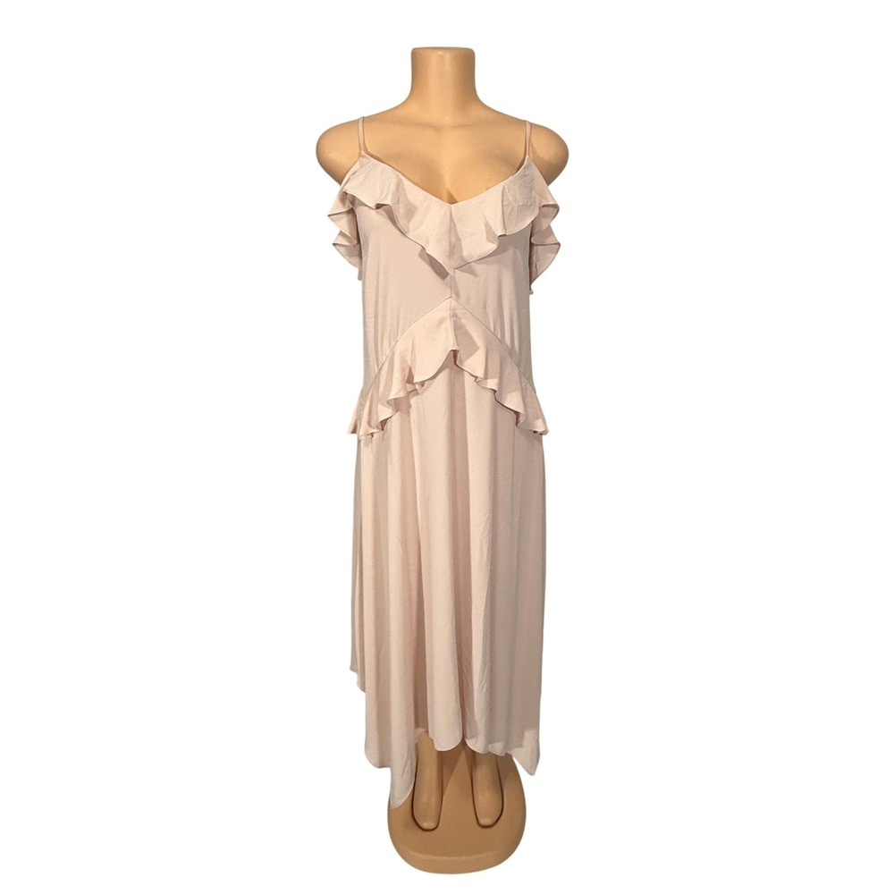 BCBGMAXAZRIA Womens Blush Pink Ruffle Handkerchief Hem Midi Dress XXS